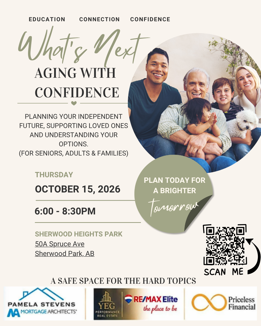 Poster for What's Next: Aging With Confidence — Thursday, October 15, 2026, 6:00–8:30 PM, Sherwood Heights Park, 50A Spruce Ave, Sherwood Park, AB